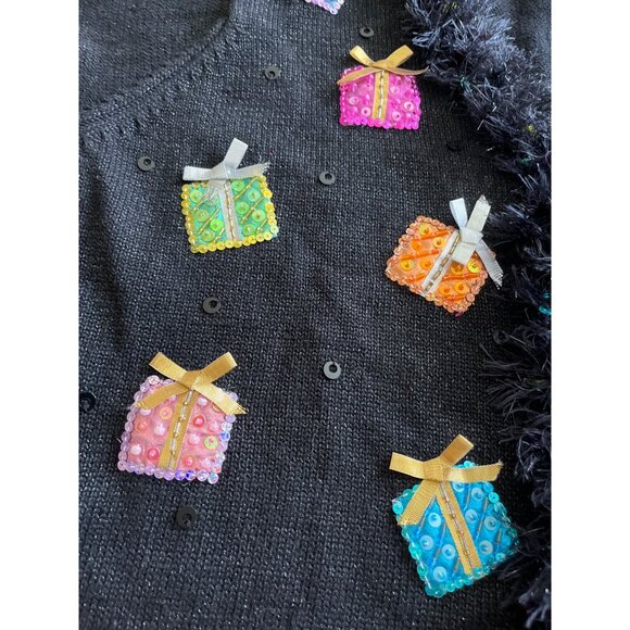 Design Options by Philip & Jane Gordon black Christmas packages sweater size L - Picture 7 of 10